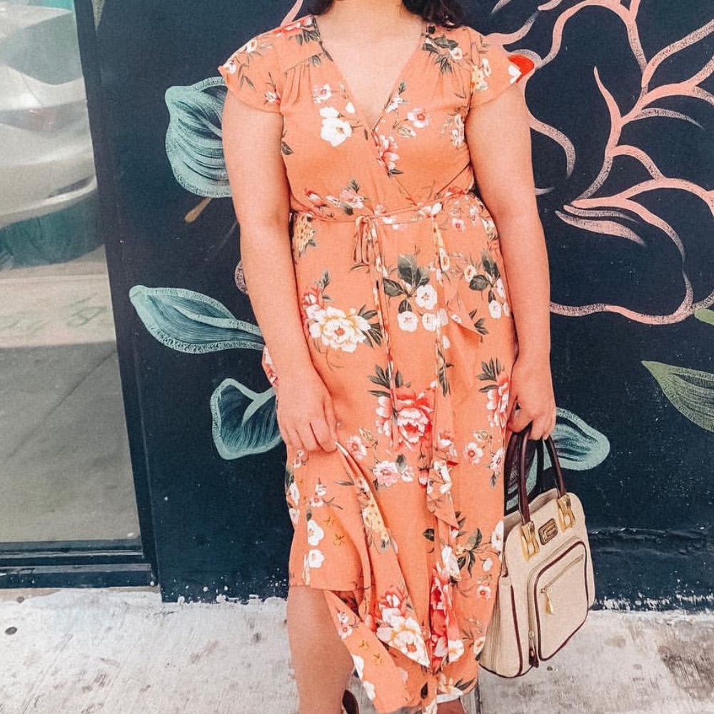 Floral high-lo wrap dress
